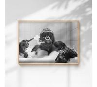 60 Second Makeover Limited Gorilla Smoking A Cigar In The Bath Quirky Animal Print Bathroom Accessories Wall Art Posters Pictures For Bathroom Walls Home Accessories Home Decoration No Frame - A4