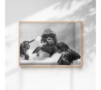 60 Second Makeover Limited Gorilla Smoking A Cigar In The Bath Quirky Animal Print Bathroom Accessories Wall Art Posters Pictures For Bathroom Walls Home Accessories Home Decoration No Frame - A4