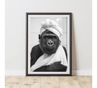 60 Second Makeover Limited Gorilla Towel On Head Quirky Animal Print Bathroom Accessories Wall Art Posters Pictures For Bathroom Walls Home Accessories Home Decoration No Frame - A4