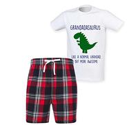 60 Second Makeover Limited Grandad Dinosaur Tartan Short Mens Pyjamas Set Family Matching Grandad Birthday Gift Fathers Day Present Mens Nightwear Family Size - XX Large Red
