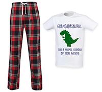 60 Second Makeover Limited Grandad Dinosaur Tartan Trouser Mens Pyjamas Set Family Matching Grandad Birthday Gift Fathers Day Present Mens Nightwear Family Size - X Large Red