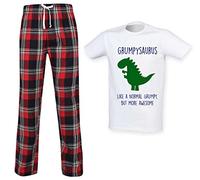 60 Second Makeover Limited Grumpysaurus Dinosaur Tartan Gift For Old Men Grumpy Old Men Gifts Mr Grumpy Mens Pyjamas Set Pjs Pajamas Pijamas Pjamas Size - M Red