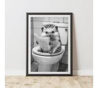 60 Second Makeover Limited Hedgehog On The Toilet Quirky Animal Print Bathroom Accessories Wall Art Posters Pictures For Bathroom Walls Home Accessories Home Decoration Funny Humorous No Frame - A3