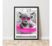 60 Second Makeover Limited Highland Cow Baby Pink Rubber Ring Quirky Animal Print A4 Size