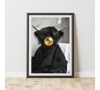 60 Second Makeover Limited Highland Cow Gold Bubble Gum Quirky Animal Print Bathroom Accessories Wall Art Posters Pictures For Bathroom Walls Home Accessories Home Decoration No Frame - A4