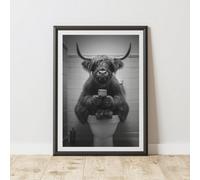 60 Second Makeover Limited Highland Cow Phone On Toilet Quirky Animal Print Bathroom Accessories Wall Art Posters Pictures For Bathroom Walls Home Accessories Home Decoration No Frame - A4