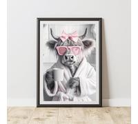 60 Second Makeover Limited Highland Cow Pink Bow Quirky Animal Print Bathroom Accessories Wall Art Posters Pictures For Bathroom Walls Home Accessories Home Decoration No Frame - A3