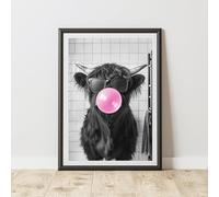 60 Second Makeover Limited Highland Cow Pink Bubble Gum Quirky Animal Print Bathroom Accessories Wall Art Posters Pictures For Bathroom Walls Home Accessories Home Decoration No Frame - A3