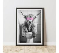 60 Second Makeover Limited Highland Cow Pink Glasses Toilet Quirky Animal Print Bathroom Accessories Wall Art Posters Pictures For Bathroom Walls Home Accessories Home Decoration No Frame - A3