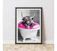 60 Second Makeover Limited Highland Cow Pink Rubber Ring Quirky Animal Print A3 Size