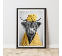 60 Second Makeover Limited Highland Cow Yellow Towel Quirky Animal Print Bathroom Accessories Wall Art Posters Pictures For Bathroom Walls Home Accessories Home Decoration No Frame - A4