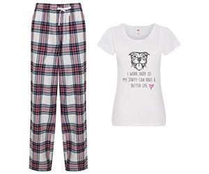 60 Second Makeover Limited I Work Hard So My Staffy Can Have A Better Life Pyjamas Ladies Tartan Trouser Bottoms Pyjama Dog Pyjamas Staffordshire Bull Terrier Pink