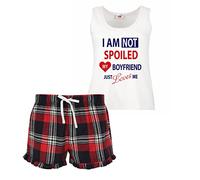 60 Second Makeover Limited I'm Not Spoiled My Boyfriend Just Loves Me Pyjamas Ladies Tartan Frill Short Pyjama Girlfriend Size - XS Red