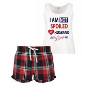 60 Second Makeover Limited I'm Not Spoiled My Husband Just Loves Me Pyjamas For Women Ladies PJs For Women Sets Wife Gifts Tartan Frill Short Pyjama Wife Birthday Gifts Red - Small