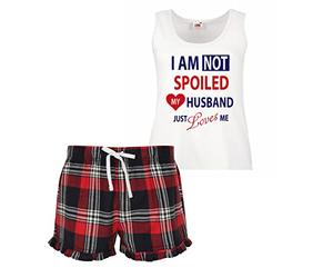 60 Second Makeover Limited I'm Not Spoiled My Husband Just Loves Me Pyjamas For Women Ladies PJs For Women Sets Wife Gifts Tartan Frill Short Pyjama Wife Birthday Gifts Red - Small