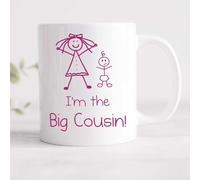 60 Second Makeover Limited I'm The Big Cousin Mug Girls Stick Person People Cup New Baby Cousin Gifts for Girls 11oz Ceramic Coffee Cup Dishwasher Safe Microwave Safe