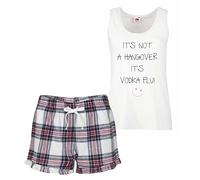 60 Second Makeover Limited It's Not A Hangover It's Vodka Flu Womens Pyjamas For Women Tartan Frill Short Ladies Cotton Pyjama Set Alcohol Pajamas Ladies Pjs Pink - Medium