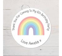 60 Second Makeover Limited Kids Personalised Rainbow Birthday Party Vinyl Stickers, Thank You for Coming Circle Stickers Custom Waterproof Party Bag Labels Sweet Cone Labels 4.5cm
