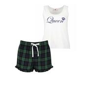 60 Second Makeover Limited King Queen Couples Matching Pyjama Tartan Set Ladies, Green Tartan Frill Shorts Size - Large