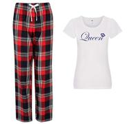60 Second Makeover Limited King Queen Couples Matching Pyjama Tartan Set Ladies, Red Long Size - Small