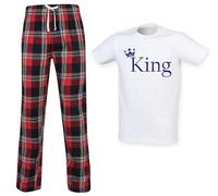 60 Second Makeover Limited King Queen Couples Matching Pyjama Tartan Set Mens, Red Long Trousers Size - X Large