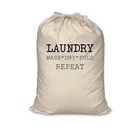 60 Second Makeover Limited Laundry Bags Wash Dry Fold Repeat 100% Natural Cotton Home Storage Organisation Washing Bag Basket Laundry Basket Utility Room - Large 60cm x 76cm