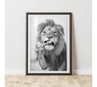 60 Second Makeover Limited Lion Brushing Teeth Quirky Animal Print Bathroom Accessories Wall Art Posters Pictures For Bathroom Walls Home Accessories Home Decoration Funny Humorous No Frame - A5
