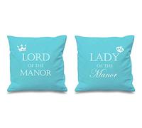 60 Second Makeover Limited Lord Of The Manor Lady Of The Manor Aqua Cushion Covers 16" x 16" Couples Cushions Valentines Anniversary Boyfriend New Home Gifts Mr And Mrs Gifts
