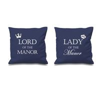 Lord Of The Manor Lady Of The Manor Navy Cushion Covers 16" x 16" Couples Cushions Valentines Anniversary Boyfriend 60 SECOND MAKEOVER Navy 40cm x 40cm