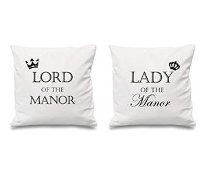 60 Second Makeover Limited Lord Of The Manor Lady Of The Manor White Cushion Covers 16" x 16" Couples Cushions Valentines Anniversary Boyfriend New Home Gifts Mr And Mrs Gifts
