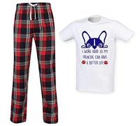 60 Second Makeover Limited Mens I Work Hard So My Frenchie Can Have A Better Life Tartan Mens Pyjamas Set French Bull Dog Gifts For Men PJs French Bulldog Red - Medium