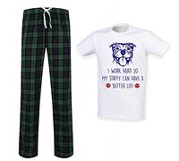 60 Second Makeover Limited Mens I Work Hard So My Staffy Can Have A Better Life Tartan Pyjama Set Staffordshire Green
