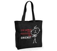 60 Second Makeover Limited Mens I'd Rather Be Watching The Cricket Black Cotton Quality Shopping Bag Reusable Shopper Husband Dad Uncle Grandpa Bir