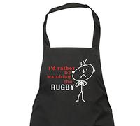 60 Second Makeover Limited Men's I'd Rather Be Watching The Rugby Black Apron BBQ Aprons For Men Funny Rugby Gifts For Men Fathers Day Rugb Adjustable Straps Machine Washable