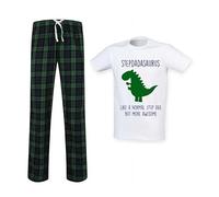 60 Second Makeover Limited Mens Stepdadsaurus Step Dad Dinosaur Tartan Trouser Mens Pyjamas Set Fathers Day Step Dad Gifts Pajamas For Men Pjs Father's Day Stepdad Presents Green - L