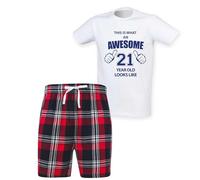 60 Second Makeover Limited Mens This Is What An Awesome 21 Year Old Looks Like Tartan Mens Pyjamas Set 21st Birthday Gifts For Men Pijamas Pajamas Pjamas PJs Red - XX Large