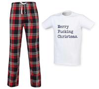 60 Second Makeover Limited Merry Fucking Christmas Tartan Trouser Mens Pyjamas Set Funny Adults Christmas Pajamas Xmas Pjs Mens Nightwear Pijamas Pjamas Red X Small