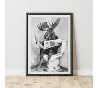 60 Second Makeover Limited Moose On The Toilet Quirky Animal Print Bathroom Accessories Wall Art Posters Pictures For Bathroom Walls Home Accessories Home Decoration Funny Humorous No Frame - A3