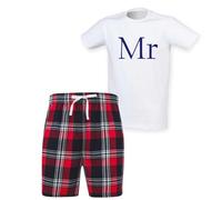 60 Second Makeover Limited Mr and Mrs Couples Matching Mens Pyjamas Set Pyjamas For Women Wedding Gifts For Bride And Groom Just Married Gifts Tartan Set Mens, Red Short Size - L