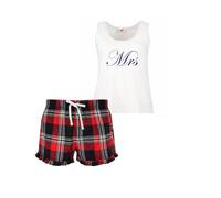 60 Second Makeover Limited Mr and Mrs Couples Matching Pyjama Tartan Set Ladies, Red Shorts Size - S