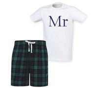 60 Second Makeover Limited Mr and Mrs Couples Matching Pyjama Tartan Set Mens, Green Short Size - M