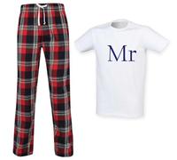60 Second Makeover Limited Mr and Mrs Couples Matching Pyjama Tartan Set Mens, Red Long Trousers Size - XXL