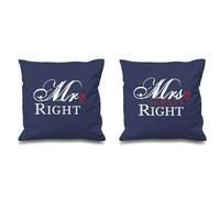 60 Second Makeover Limited Mr Right Mrs Always Right Navy Cushion Covers 16" x 16" Couples Cushions Valentines Wedding Anniversary Bedroom Decorati