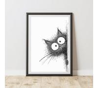 60 Second Makeover Limited Peeking Black Cat Print Poster Wall Art A3 Size