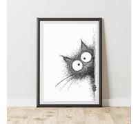 60 Second Makeover Limited Peeking Black Cat Print Poster Wall Art Wall Prints Cute Room Decor Nursery Decor Bedroom Accessories Posters Pictures Black Cat Gifts Nursery Decoration - A3