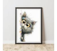 60 Second Makeover Limited Peeking Cat Flowers Print Poster Wall Art A3 Size