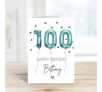 60 Second Makeover Limited Personalised 100th Birthday Cards For Women Foil Balloon Mum Birthday Card For Her Custom Personalised Gifts Customised Gifts 100 Year Old - Aqua