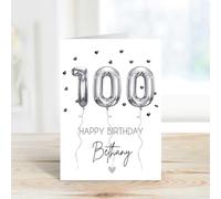 60 Second Makeover Limited Personalised 100th Birthday Cards For Women Foil Balloon Mum Birthday Card For Her Custom Personalised Gifts Customised Gifts 100 Year Old - Silver