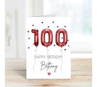 60 Second Makeover Limited Personalised 100th Birthday Cards For Women Foil Balloon Mum Birthday Card For Her Custom Personalised Gifts Customised Gifts 100 Year Old - Red