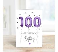 60 Second Makeover Limited Personalised 100th Birthday Cards For Women Foil Balloon Mum Birthday Card For Her Custom Personalised Gifts Customised Gifts 100 Year Old - Purple